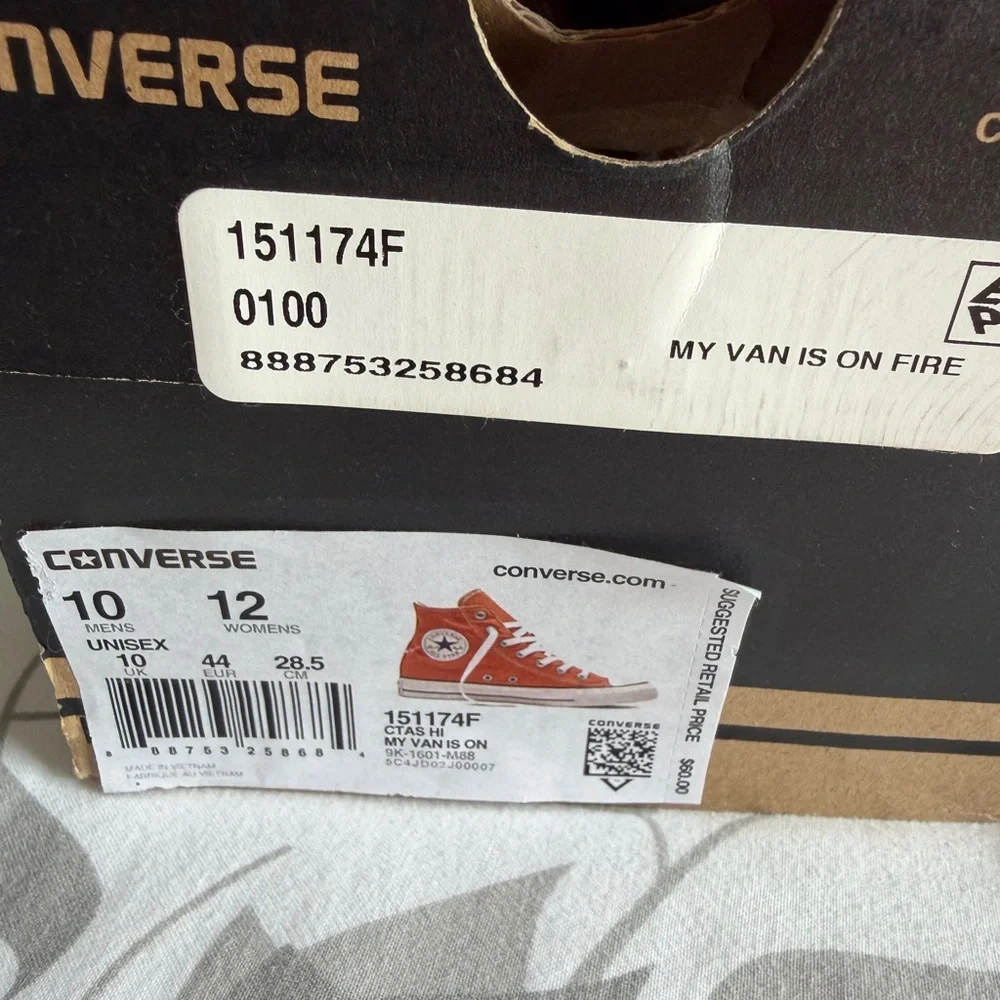 Converse Chuck Taylor High Top Sneakers in My Van is On Fire Orange - Picture 2 of 11